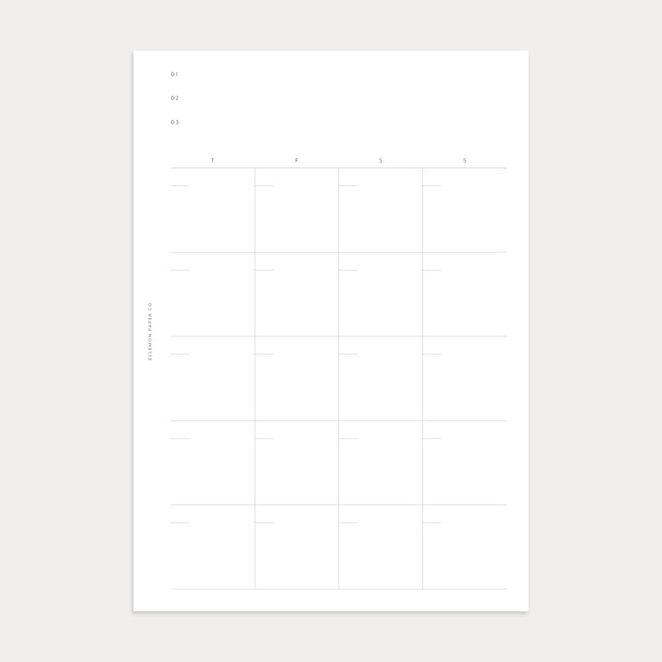 Undated Monthly Planner (Month on 2 pages)